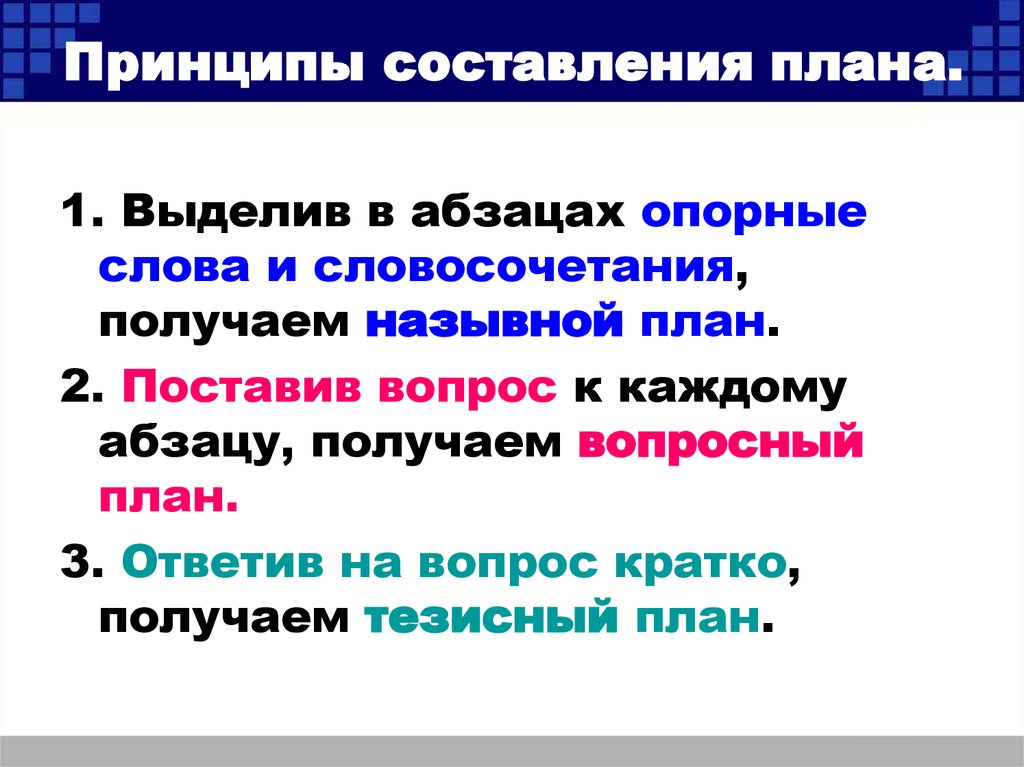 Составить план информационного текста по типу план опорная схема