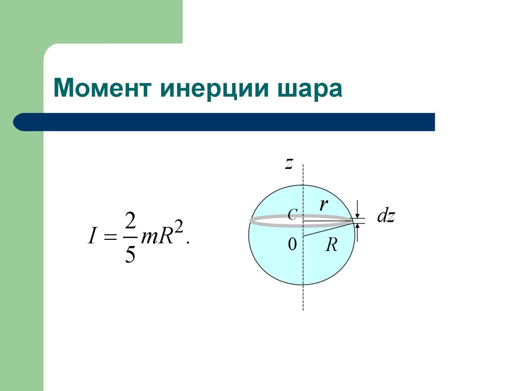 Момент инерции шара равен