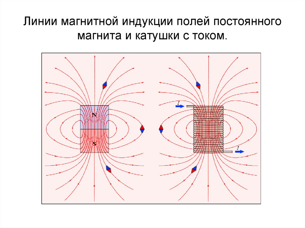 На рисунке показаны картины расположения и направления магнитных линий