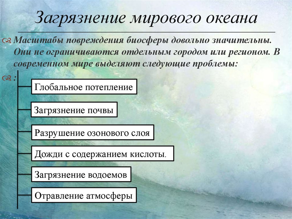 Загрязнение мирового океана как глобальная экологическая проблема проект