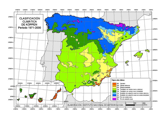Карта климатических поясов испании