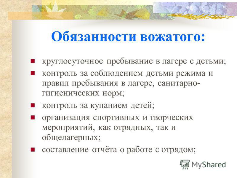 Резюме на работу вожатой в лагерь образец