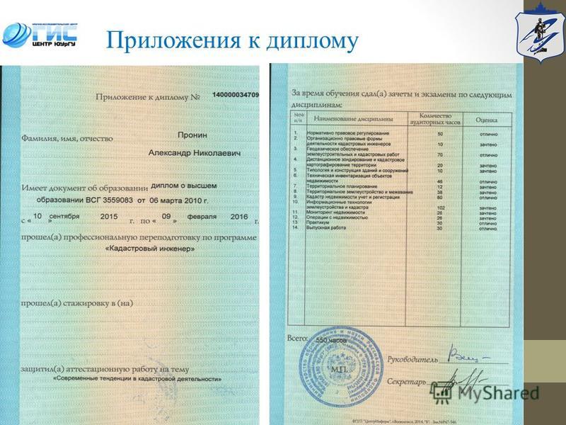 Образец приложения к диплому о высшем образовании