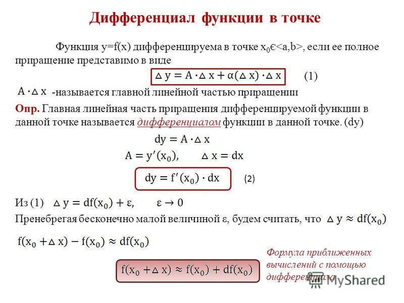 найти дифференциал функции в точке примеры