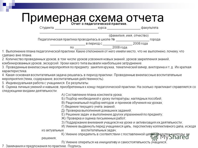 Как написать отчет по практике в детском саду образец