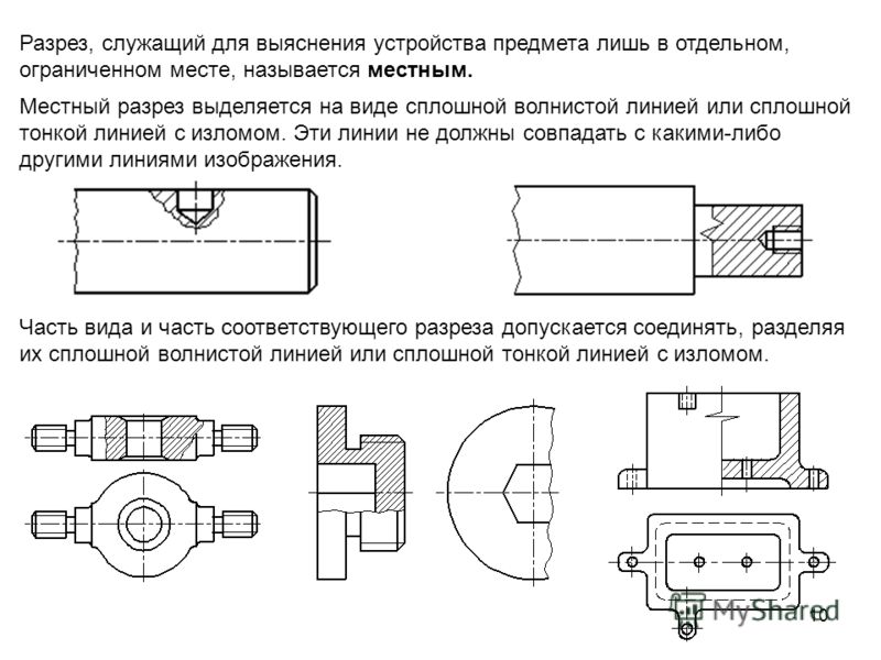 Местным называется. ГОСТ 2.305 местный разрез. ГОСТ разрезы Инженерная Графика. Местные виды и местные разрезы. Обозначение местных видов.. Местный разрез на чертеже 2.305-68.