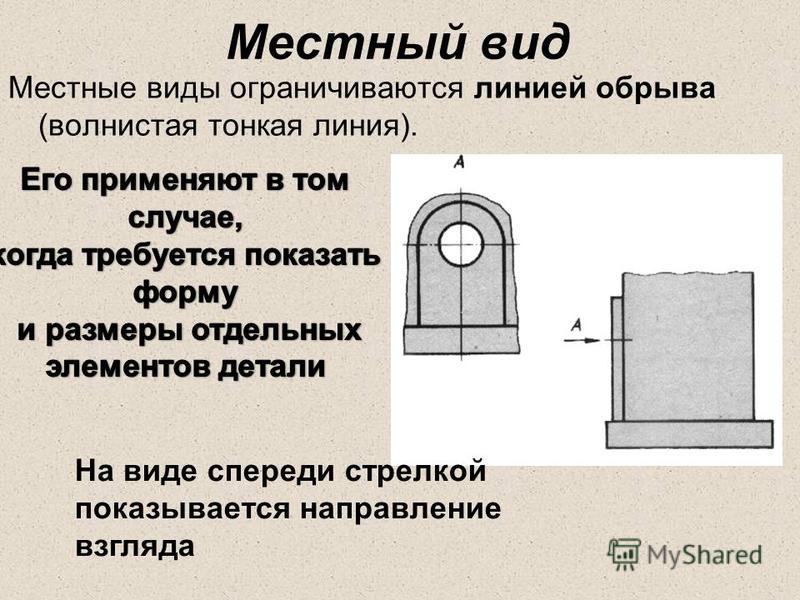 Локальный вид. Местный вид на чертеже. Что такое местный вид в черчении. Местный вид начерти же. Местный вид детали.