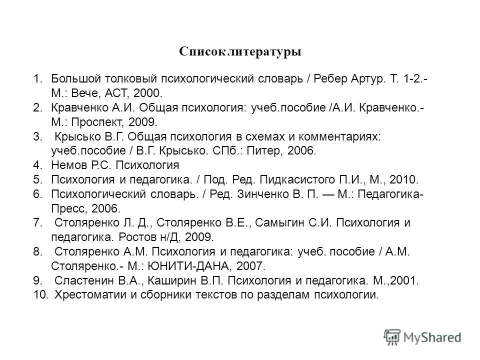 Список используемой литературы для отчета по практике