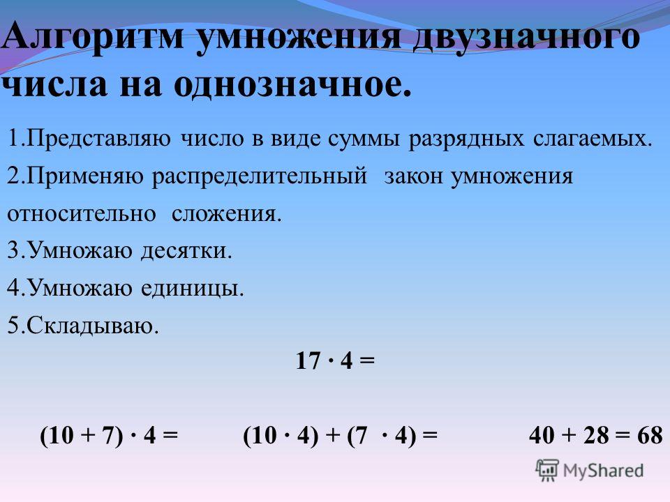 Умножение двузначного числа на двузначное. Устные приемы умножения двузначного числа на однозначное.