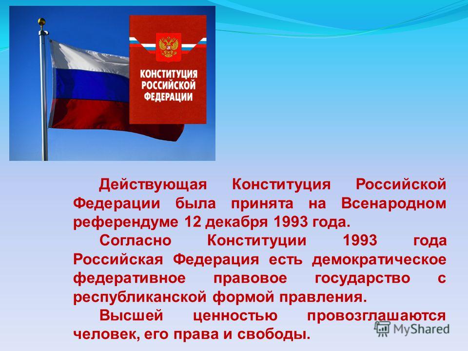 В 1993 году в российской федерации было проведено всенародное голосование по принятию проекта впр