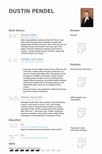 Образец резюме тренера тренажерного зала персонального