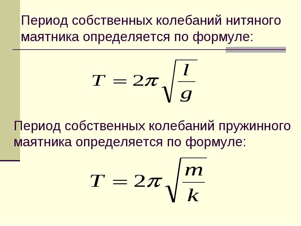 Периода ответ период колебаний. Период колебаний пружинного маятника формула. Формула определения периода колебаний пружинного маятника. Период колебаний пружинного маятника определяется по формуле. Период колебаний определяется по формуле....