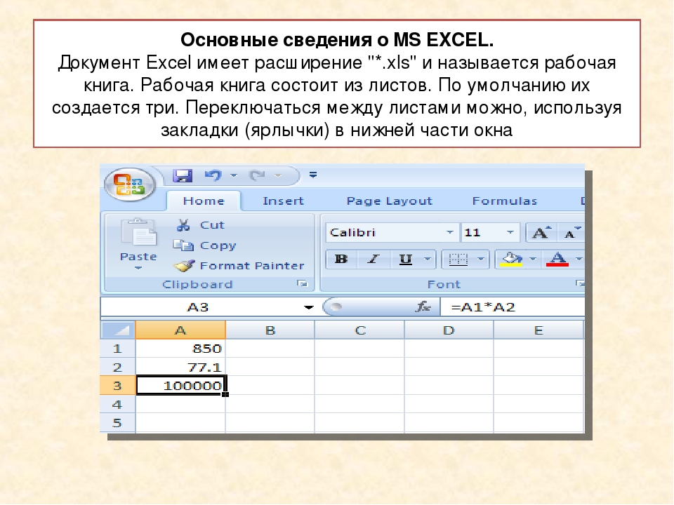 Презентация по работе в excel