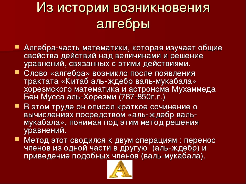 История возникновения алгебры проект