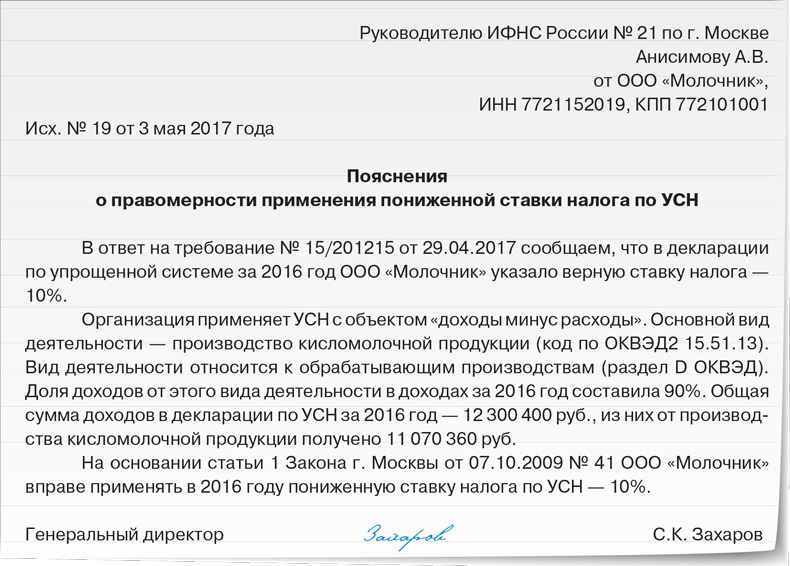 Ответ на требование по убытку по налогу на прибыль образец