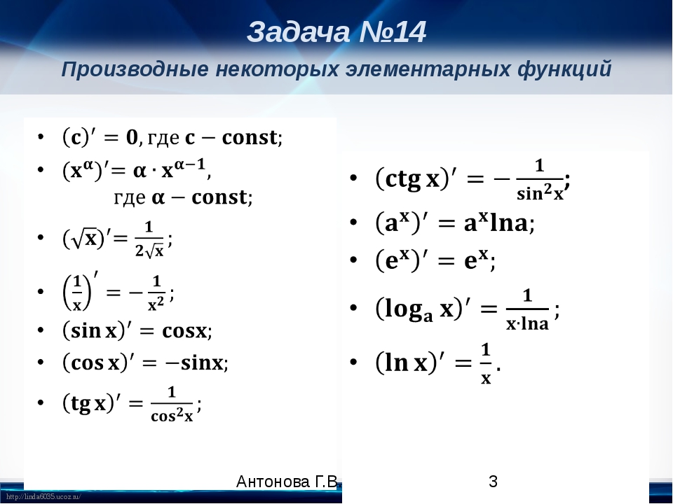 Производная x 3 5 9. Формулы для нахождения производной элементарных функций. Производные некоторых элементарных функций формулы. Основная формула производной. Производная функции 11.