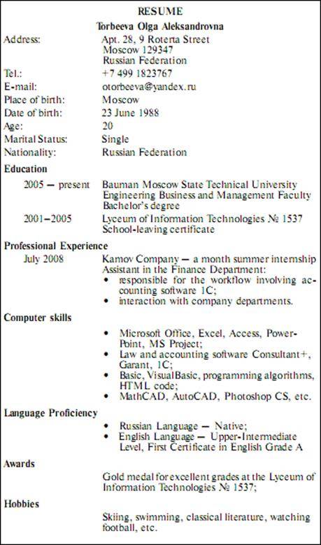 Резюме учителя английского языка образец