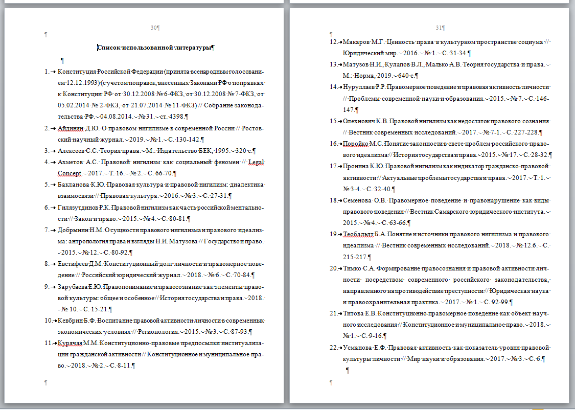 Образец оформления списка литературы в дипломе